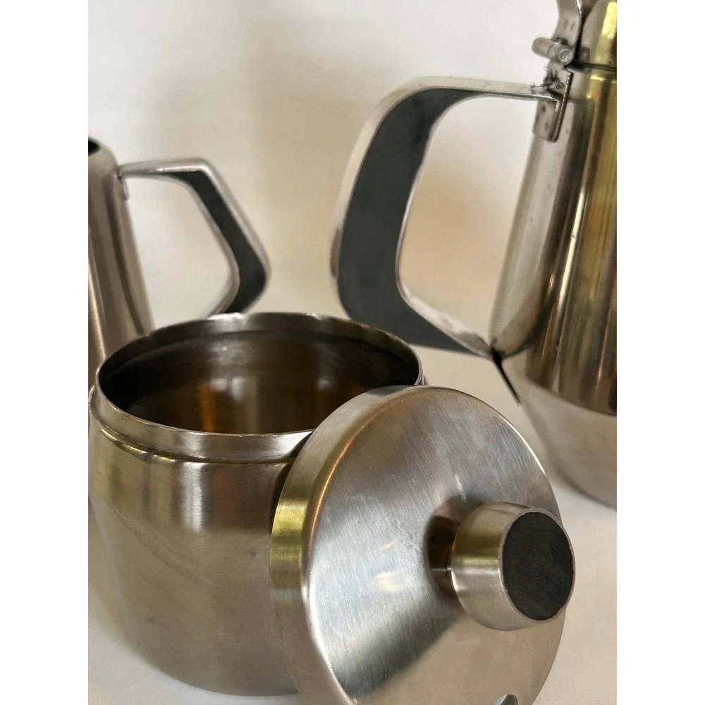 Vintage Regal Stainless Steel Coffee Pot,‎ Creamer, Sugar Set MCM Retro Art Deco